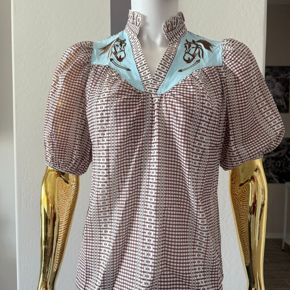 Embroidered Western Bell Sleeve Blouse